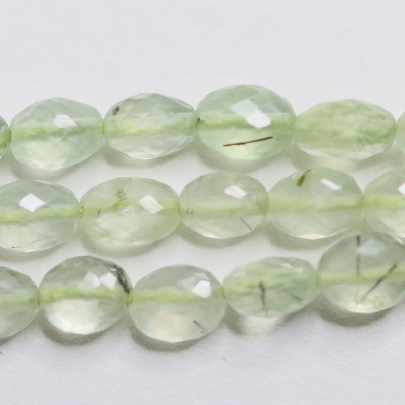 PREHNITE 6X5 FACETED OVAL BEAD STRING
