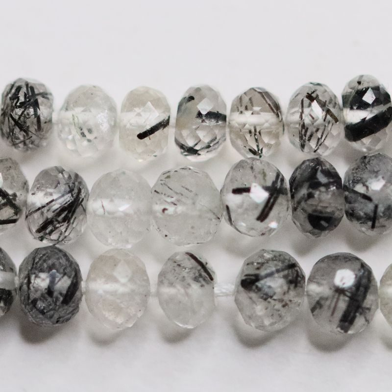 TOURMALATED QUARTZ BEAD 5MM FACETED ROUND STRING