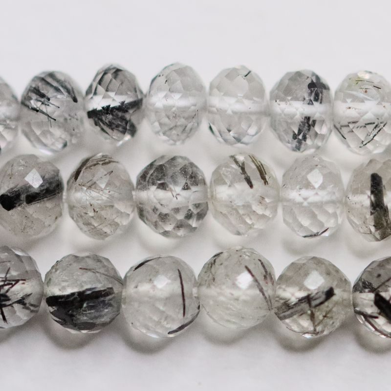TOURMALATED QUARTZ BEAD STRING 6MM FACETED ROUND