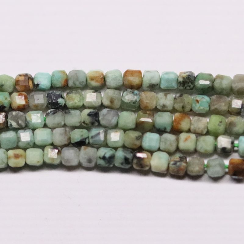 AFRICAN TURQUOISE 2.2X2.3 40CM STRING FACETED CUBE BEAD