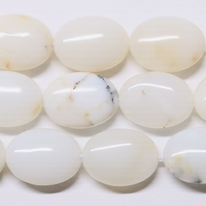 WHITE OPAL MILKY 12X16 OVAL BEAD CABOCHON STRING