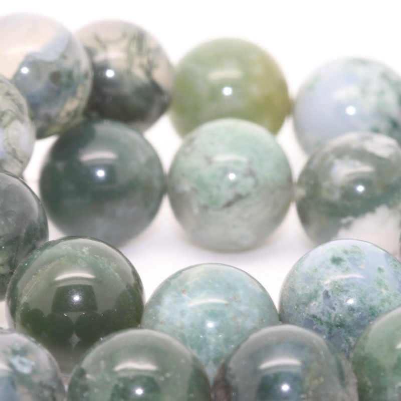 40CM (APPROX) BEAD STRING MOSS AGATE 12MM